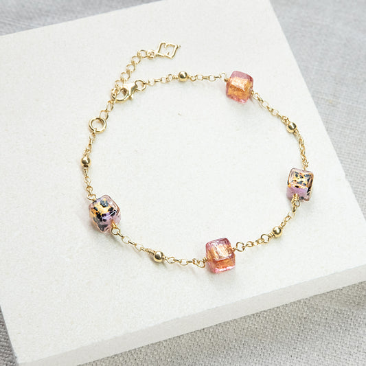 Felice Leopard Print Bracelet - Pink/Gold Vermeil