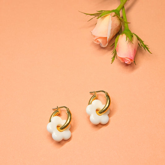 Flower Infinity Earrings - White/Gold Vermeil