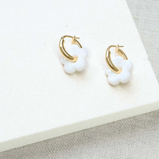 Flower Infinity Earrings - White/Gold Vermeil