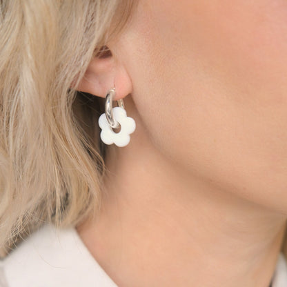 Flower Infinity Earrings - White/Sterling Silver