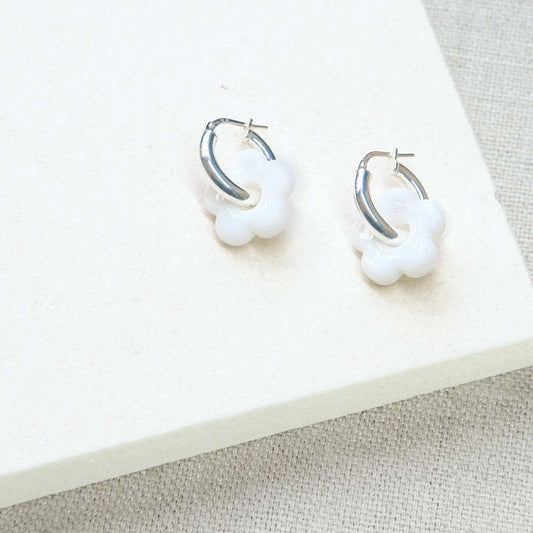 Flower Infinity Earrings - White/Sterling Silver