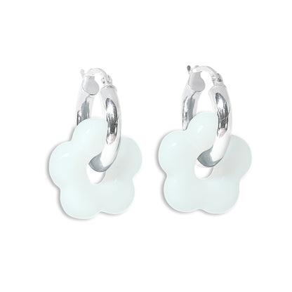 Flower Infinity Earrings - White/Sterling Silver