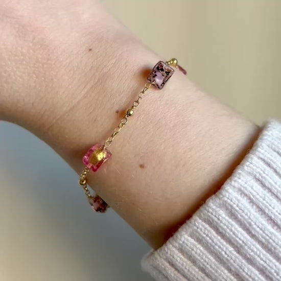 Pink cube bracelet made with Murano glass