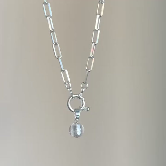 Paperclip necklace in sterling silver with Murano glass charm