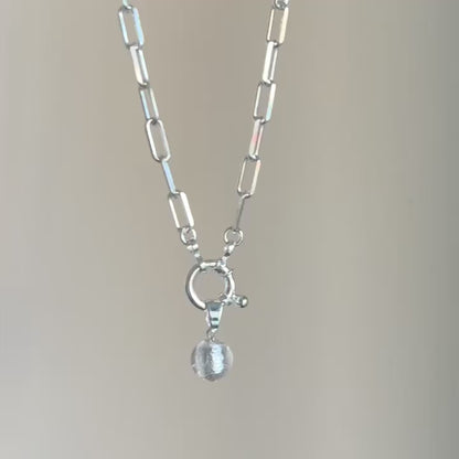 Paperclip necklace in sterling silver with Murano glass charm