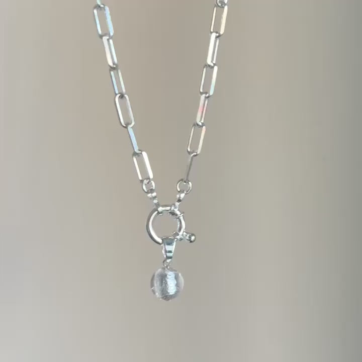 Paperclip necklace in sterling silver with Murano glass charm