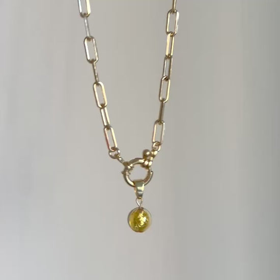 Paperclip necklace in gold vermeil with Murano glass charm