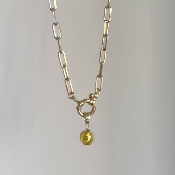 Paperclip necklace in gold vermeil with Murano glass charm