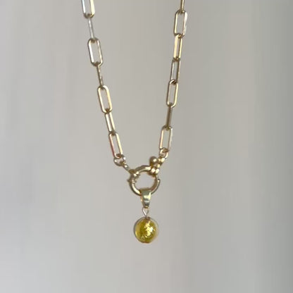 Paperclip necklace in gold vermeil with Murano glass charm