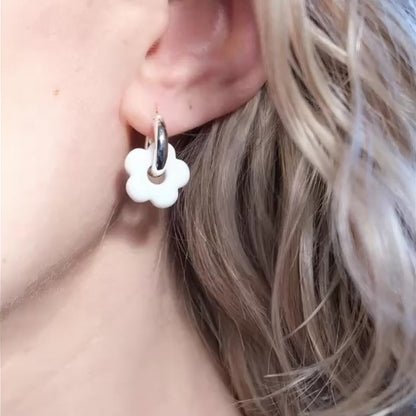 Flower Infinity Earrings - White/Sterling Silver