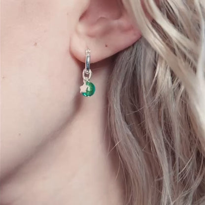 Shine On Huggie Earrings - Green/Sterling Silver