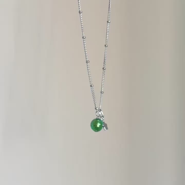 green and sterling silver dainty satellite necklace