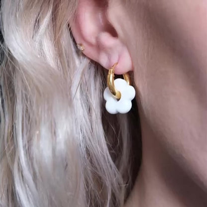 Flower Infinity Earrings - White/Gold Vermeil