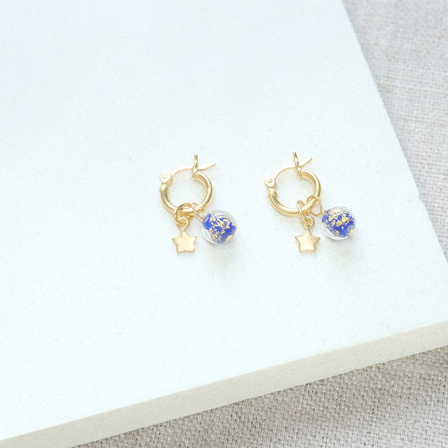 Shine On Huggie Earrings - Blue Speckle/Gold Vermeil