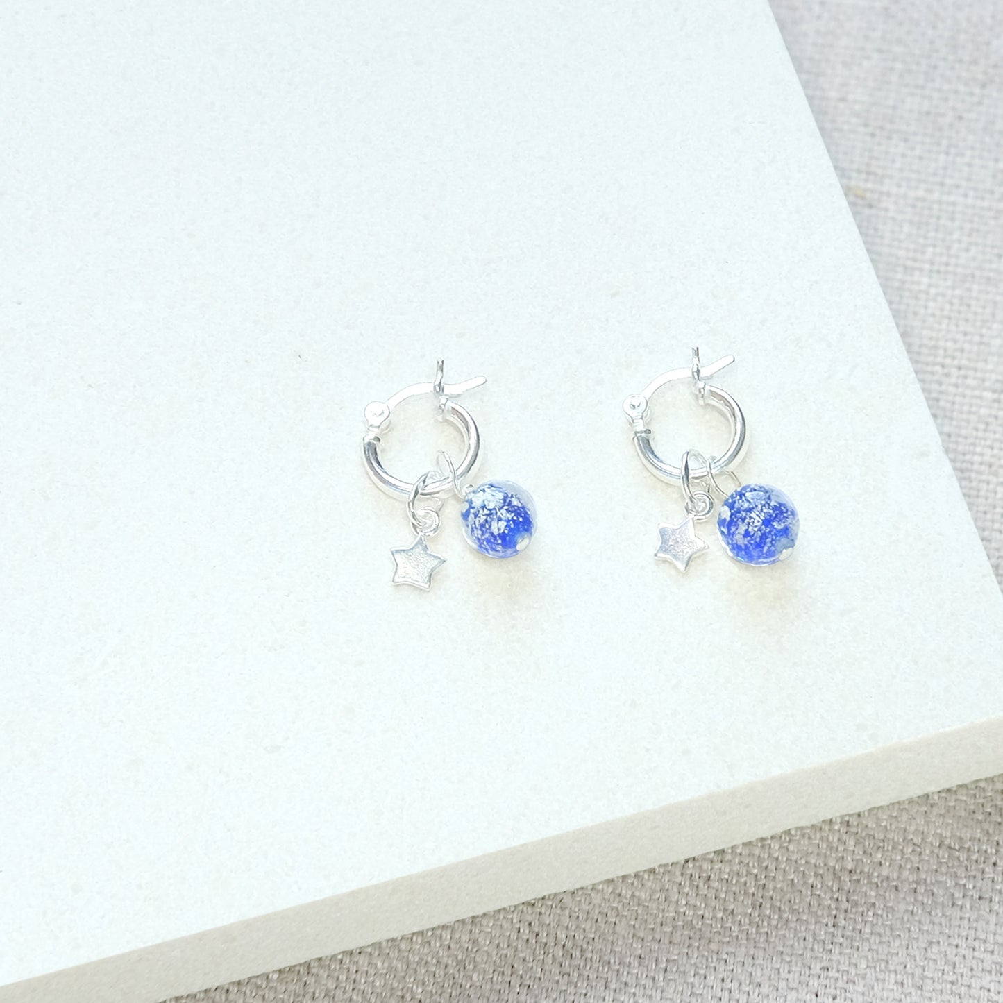 Shine On Huggie Earrings - Blue Speckle/Sterling Silver