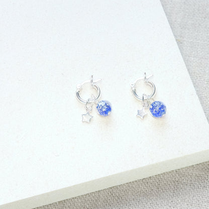 Shine On Huggie Earrings - Blue Speckle/Sterling Silver