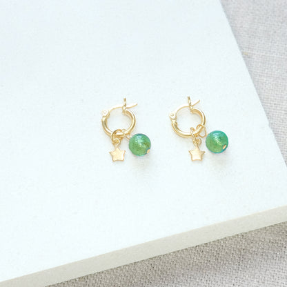 Shine On Huggie Earrings - Green/Gold Vermeil