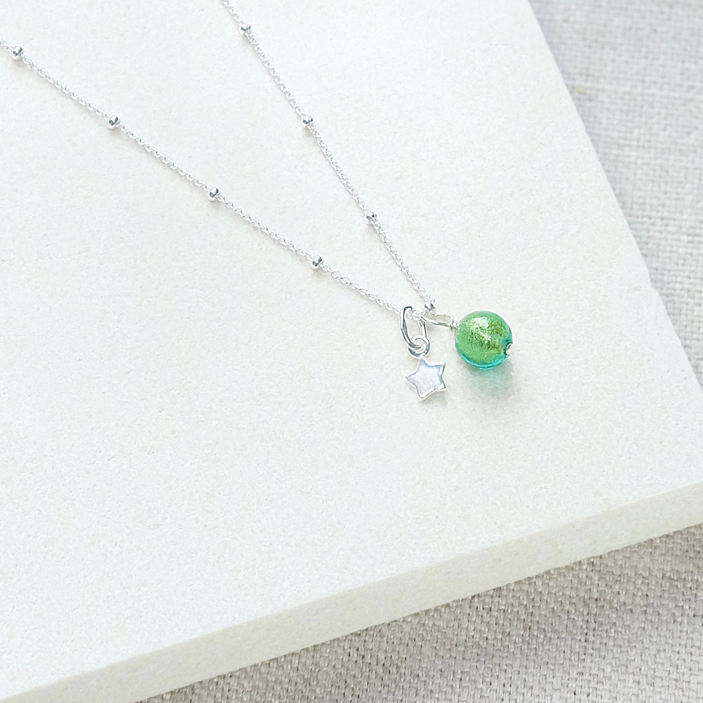 Shine On Star Pendant Necklace - Green/Sterling Silver