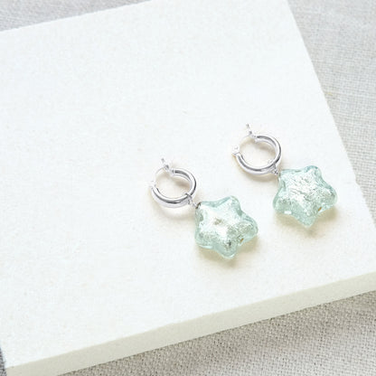 Star Hoop Earrings - Aqua/Silver