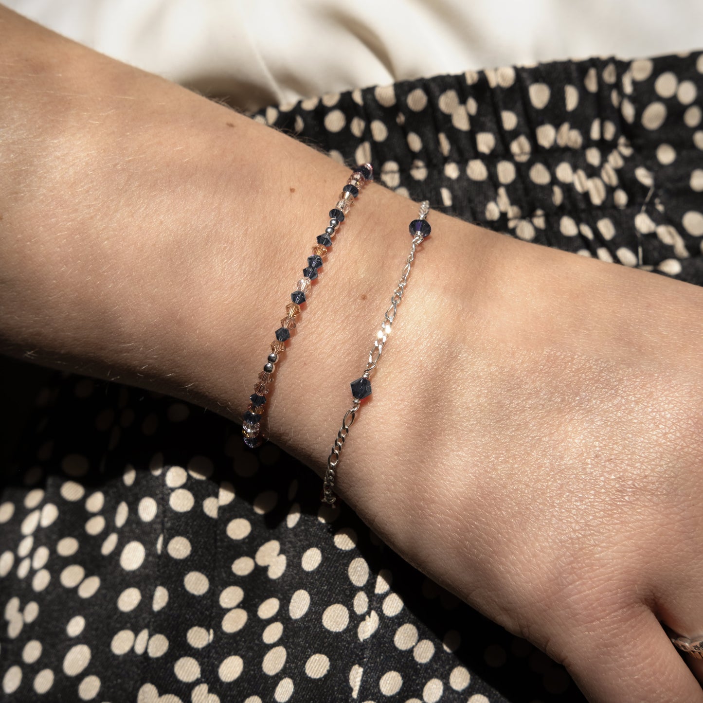 Stardrop Figaro Chain Bracelet - Dark Blue/Sterling Silver