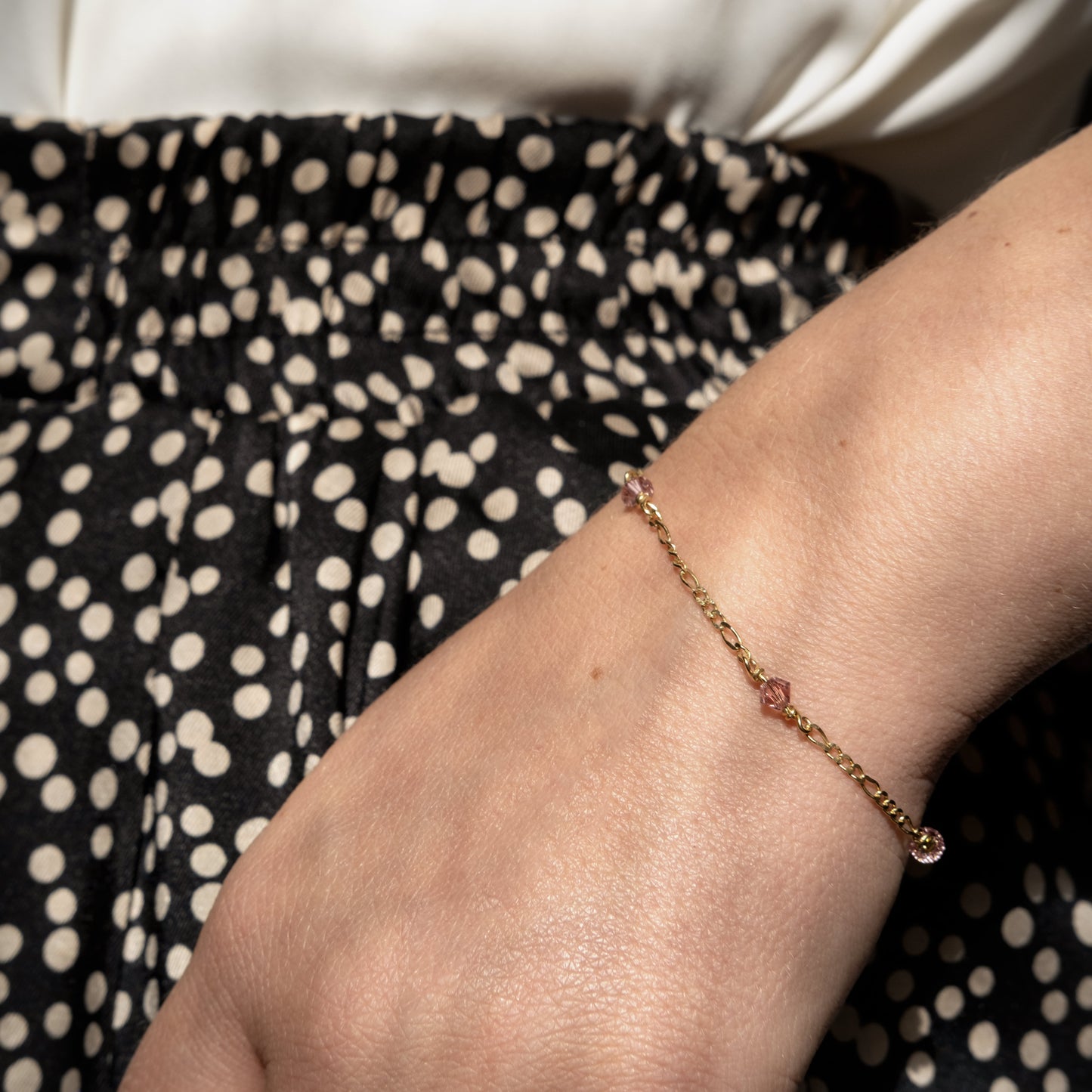 Stardrop Figaro Chain Bracelet - Dusty Pink/Gold Vermeil