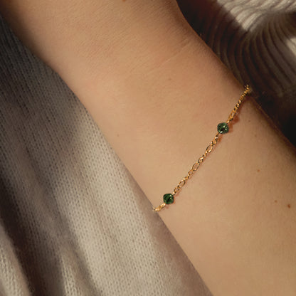 Stardrop Figaro Chain Bracelet - Emerald Green/Gold Vermeil