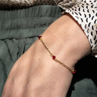 Stardrop Figaro Chain Bracelet - Ruby Pink/Gold Vermeil