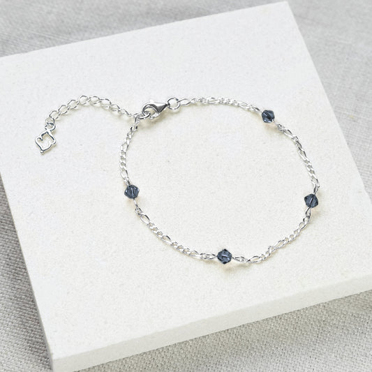 Stardrop Figaro Chain Bracelet - Dark Blue/Sterling Silver