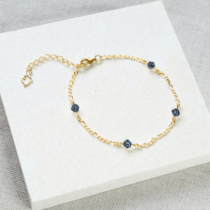 Stardrop Figaro Chain Bracelet - Dark Blue/Gold Vermeil