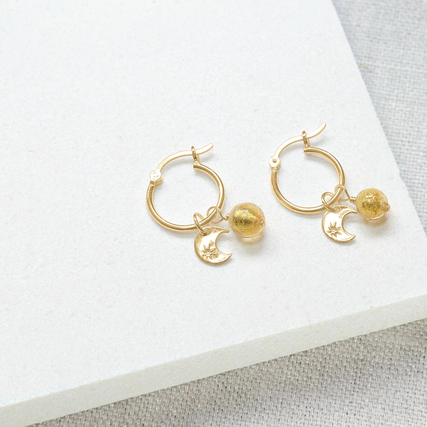 Sun and Moon Hoop Earrings - Gold Vermeil