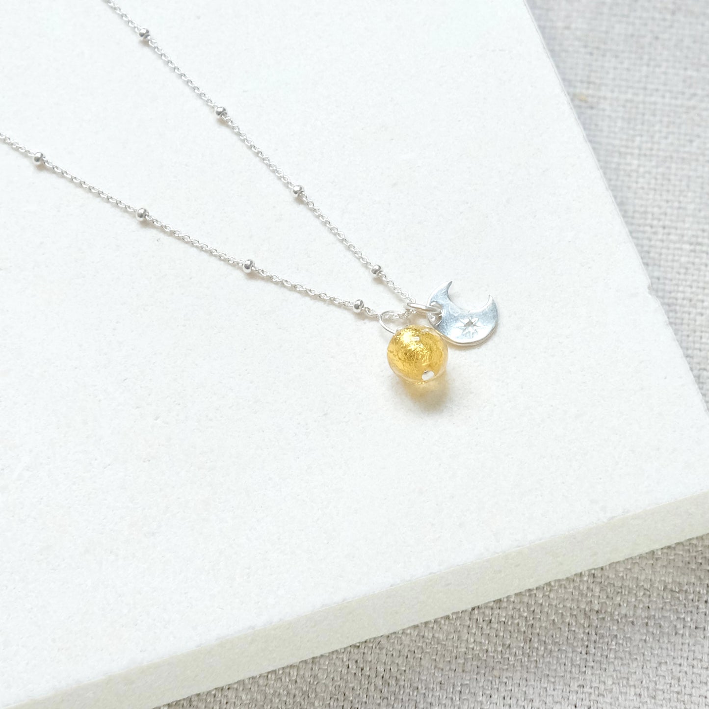 Sun and Moon Pendant Charm Necklace - Sterling Silver